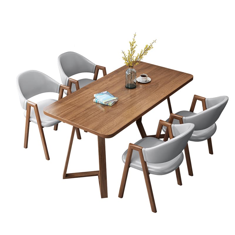 Dining Table Set with Recycled Wood Top and Sleighing Base, Padded Chair with Back and Armrest, 5-piece in Auburn - image 15