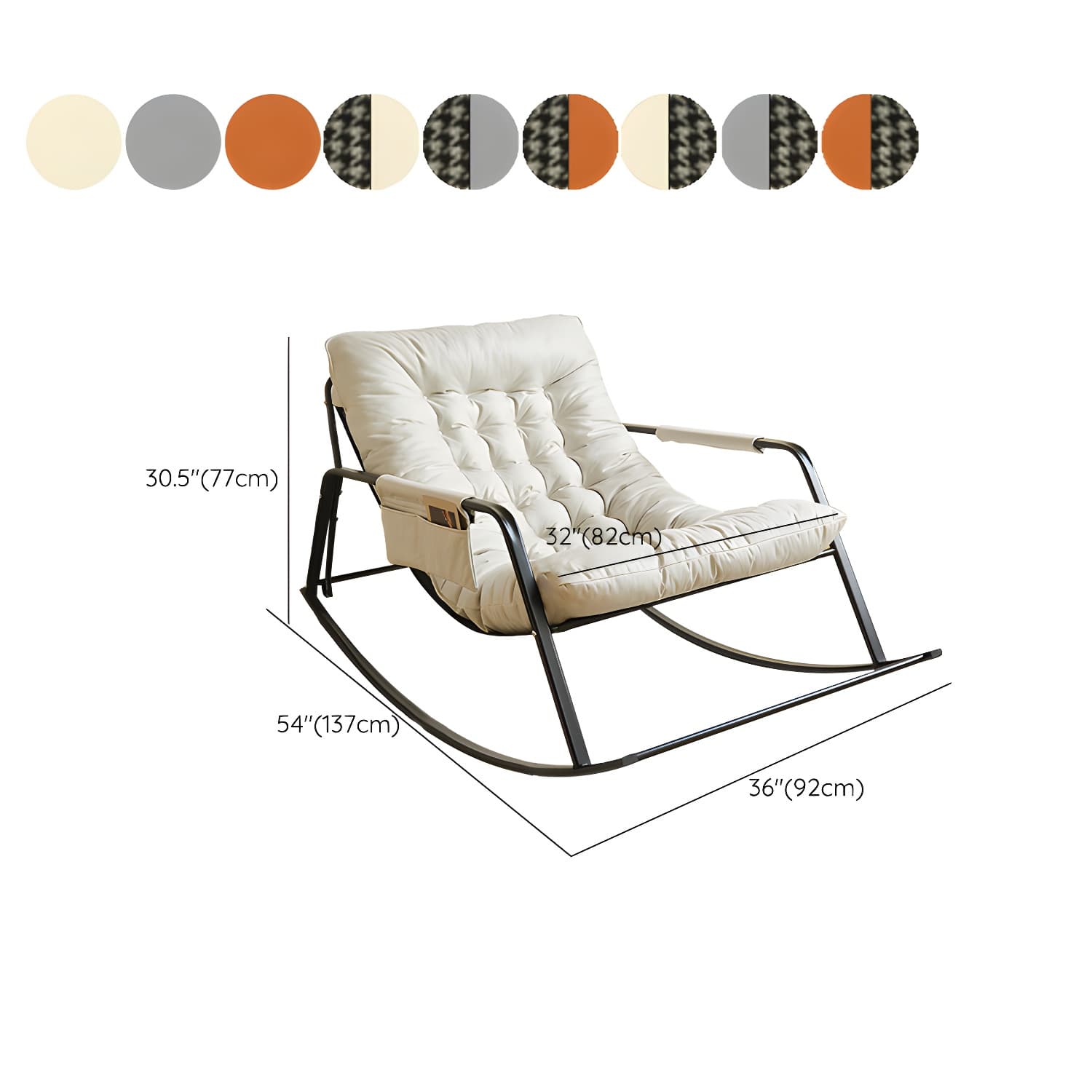 Stylish Modern Upholstered Rocking Chair with Black Metal Legs and Tufted Back - image 17