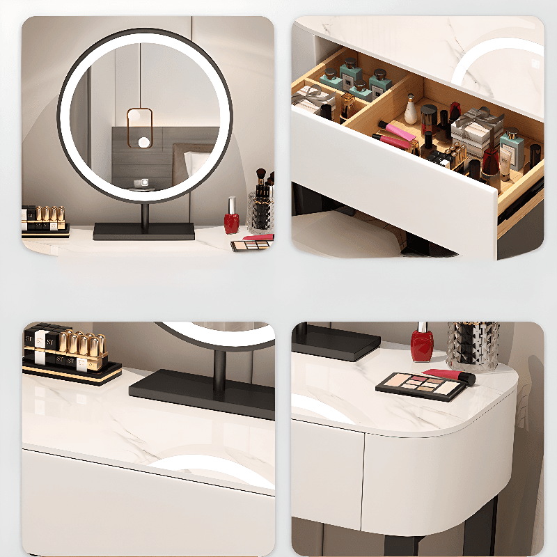 Casual Small/Standard Vanity Set with White Chair, Iron Frame, Drawer, and Mirror Lights - image 6