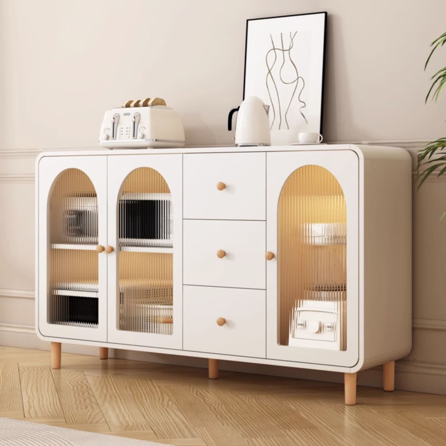 Scandinavian Wood Sideboard Cabinet with Adjustable Shelves and Glass Doors - 40cm Width - image 5