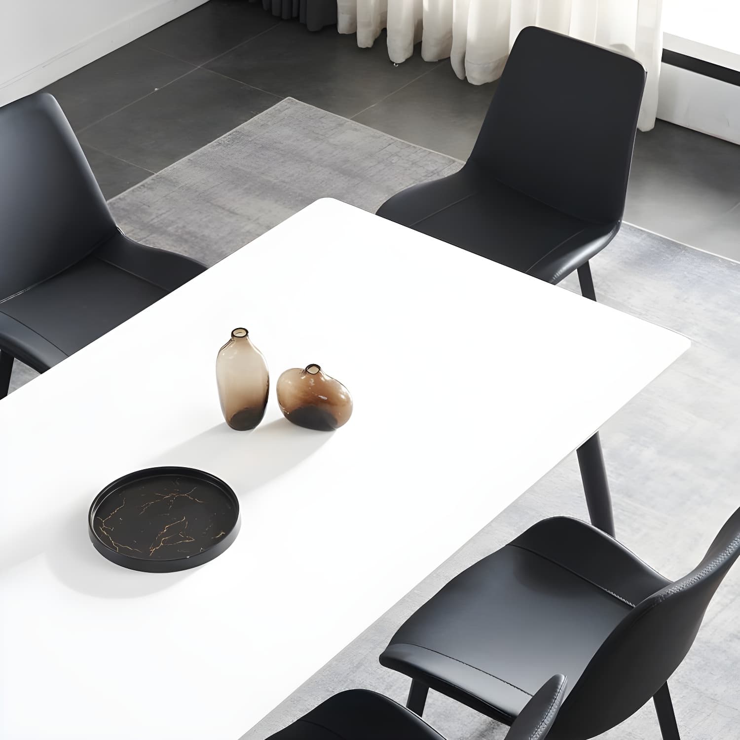 Modern Scratch-Resistant Stone Top Black Metal Base Kitchen Table - image 6