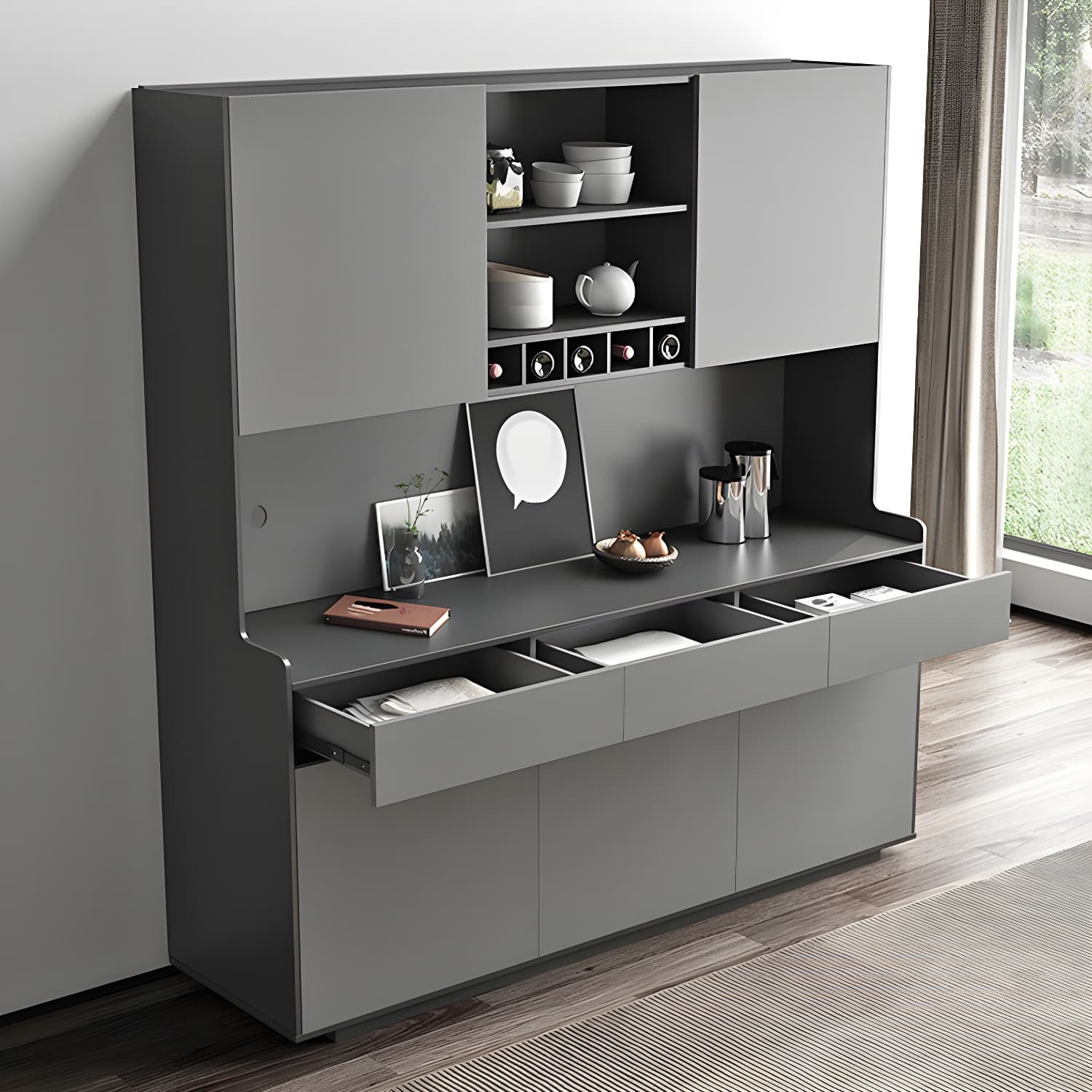 Five Doors Three Drawers Sideboard Glam Buffet Server for Living Room - image 13