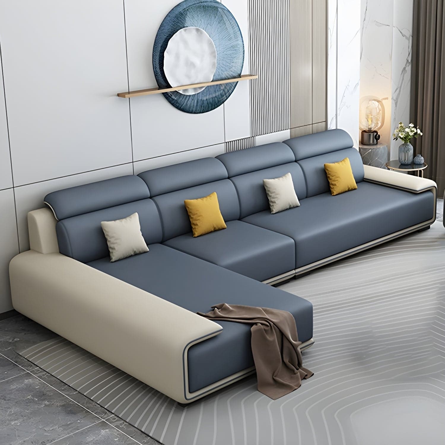 Modern L-Shape Sofa Chaise Sectional Set in Tech Cloth Features Storage and Seat for 4 - image 3