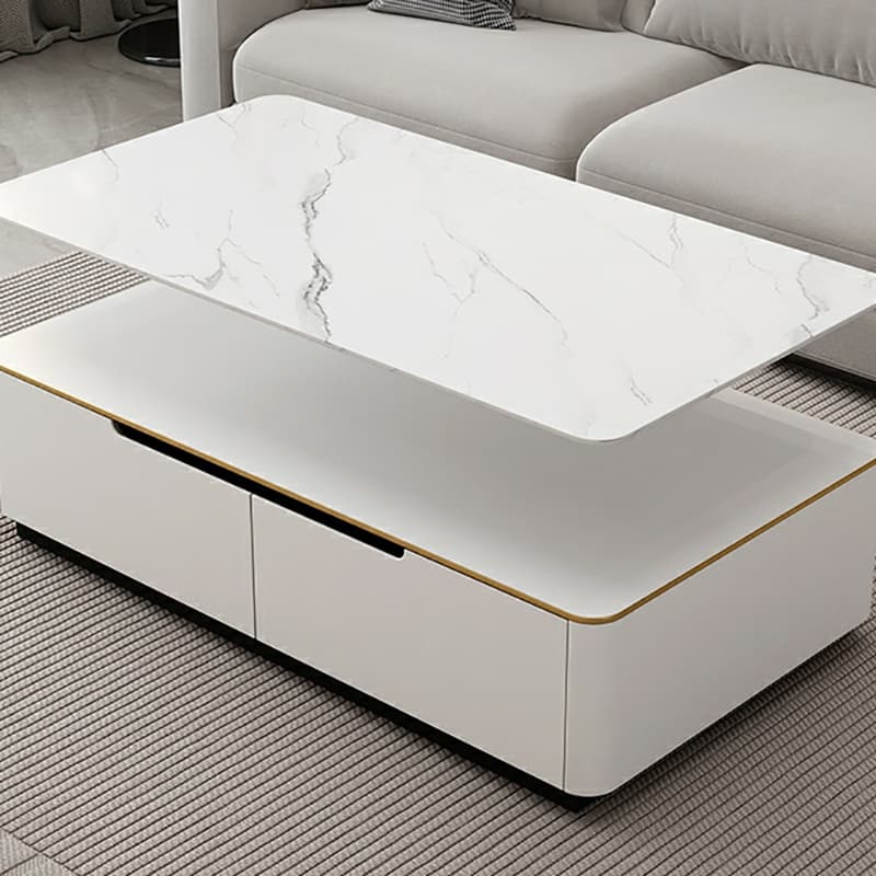 Contemporary Design Cream Oblong Sintered Stone Single Board Game Coffee Table with Block/Four Legs and Scratch Resistant - image 9