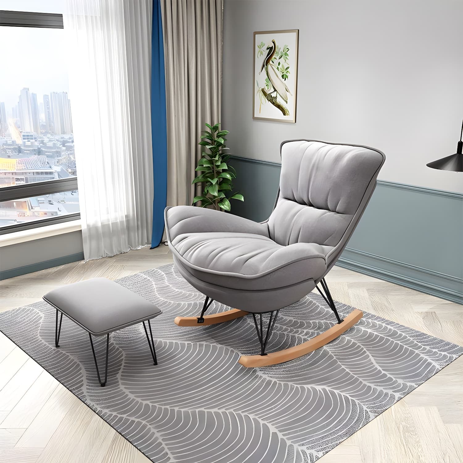 Modern Upholstered Rocker Chair Metal Frame Dirt Resistant Spindle Rocker Chair - image 6