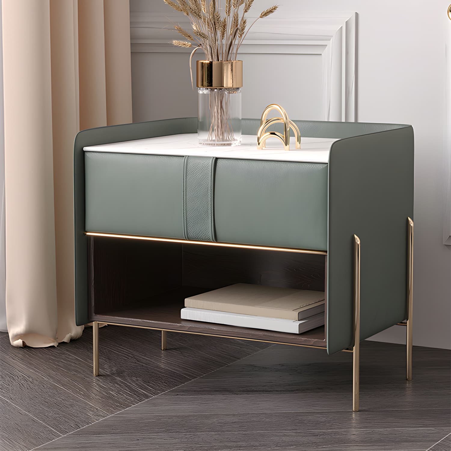 1-Drawer 1-Shelf Accent Table Nightstand 20.47" Tall Stone Nightstand - image 9