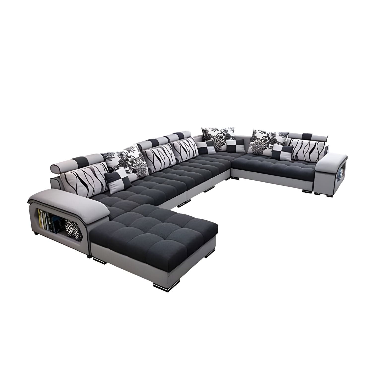 Modern Wooden U-Shape Reversible Modular Corner Sectional Set with Storage and Ottoman - image 5