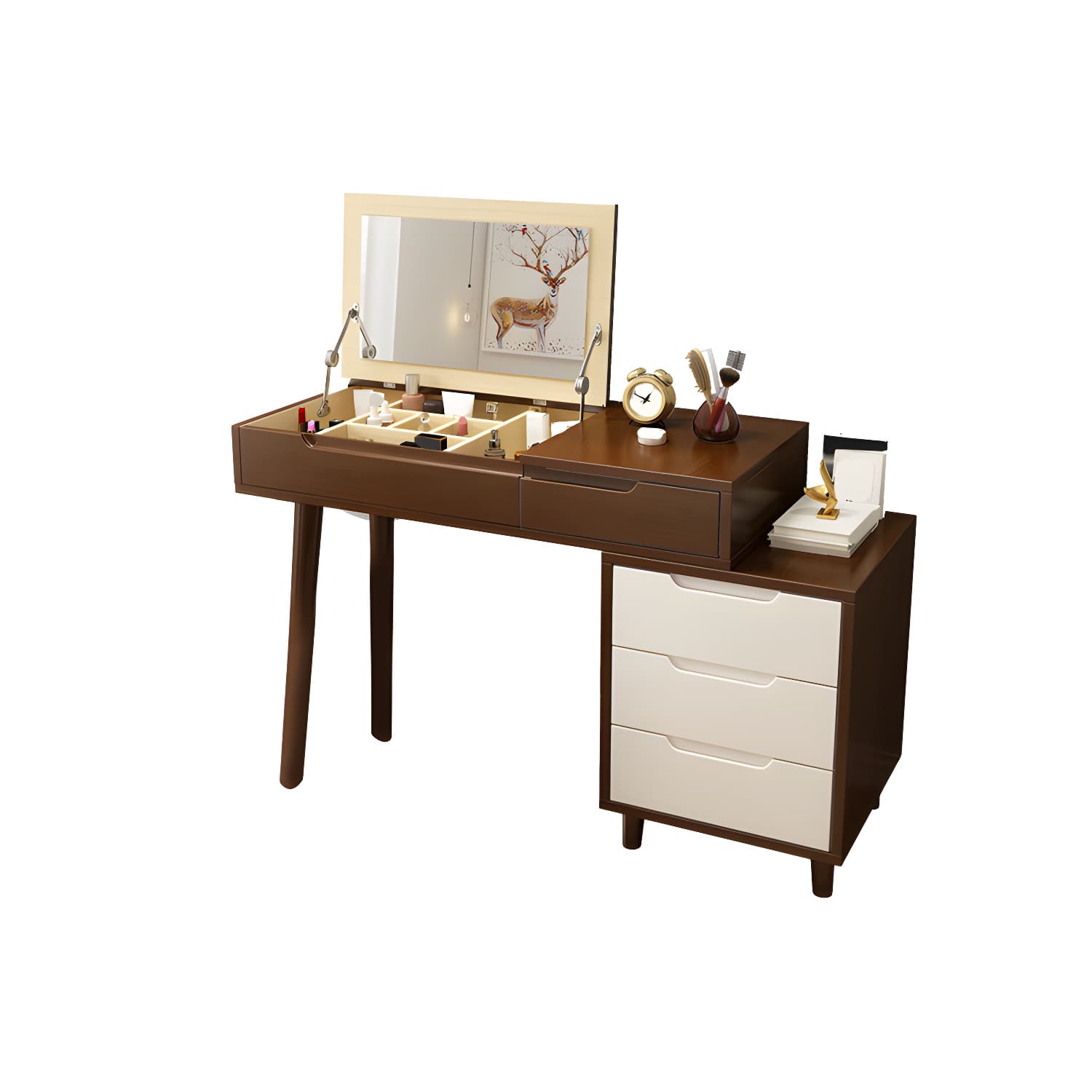 Solid Wood 1/4-Drawer Vanity Makeup Table with Mirror and Stool - 17.72" D - image 9