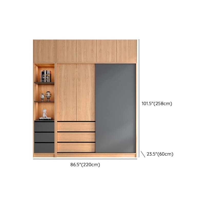 3-Drawer 0-Cabinet Natural Wood Wardrobe Armoire with 3 Clothing Rods - image 28