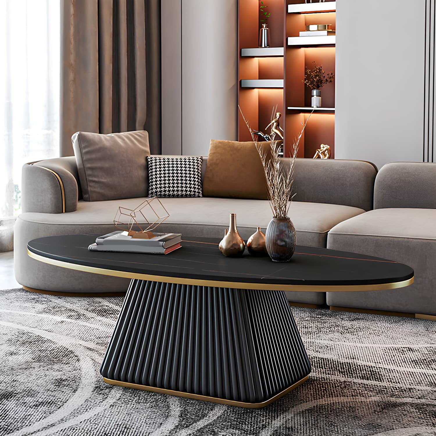 Glam Single Coffee Table Oval Pedestal Coffee Cocktail Table - image 7