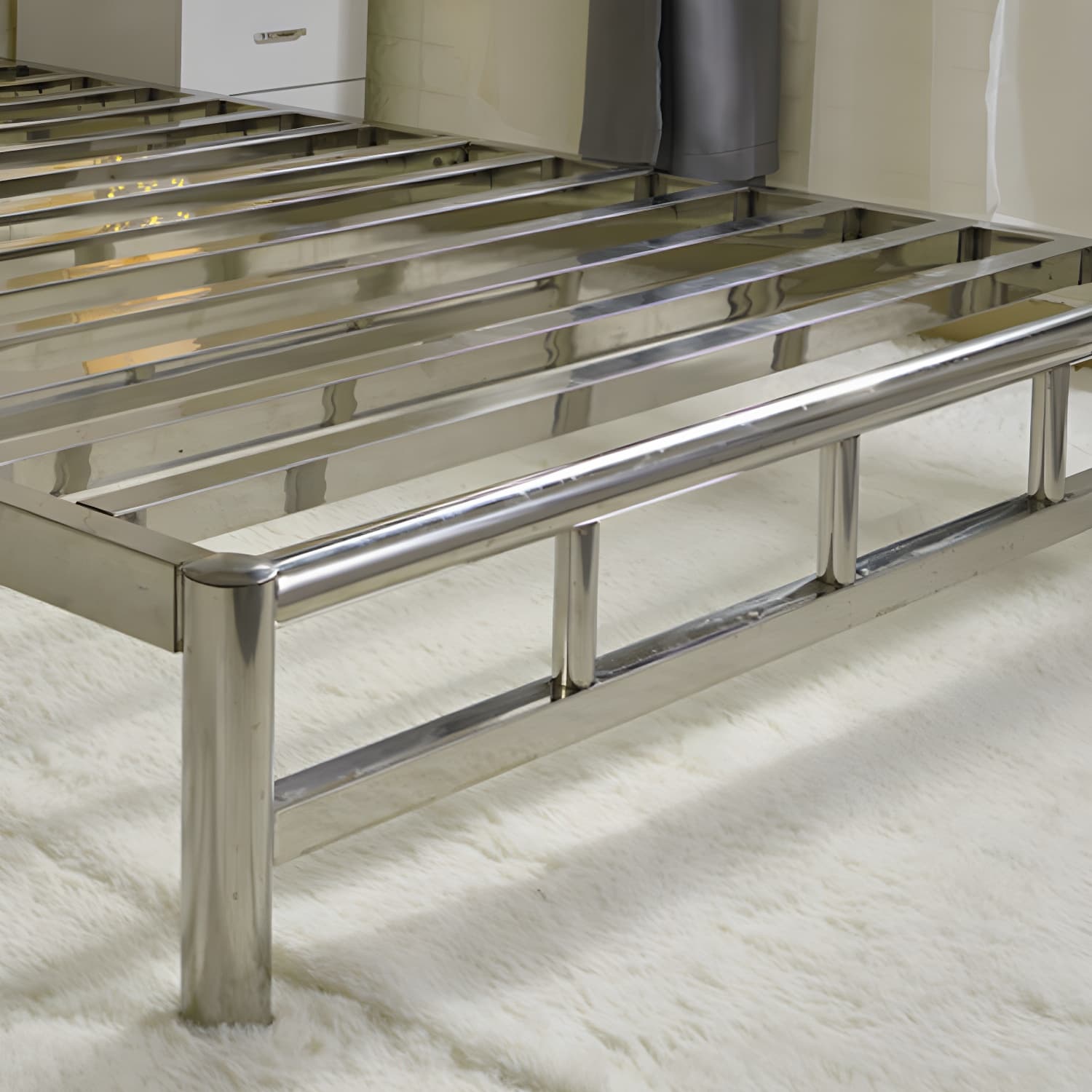 Silver Modern Steel Bed Rectangular Minimalist Bed with Metal Legs - image 7