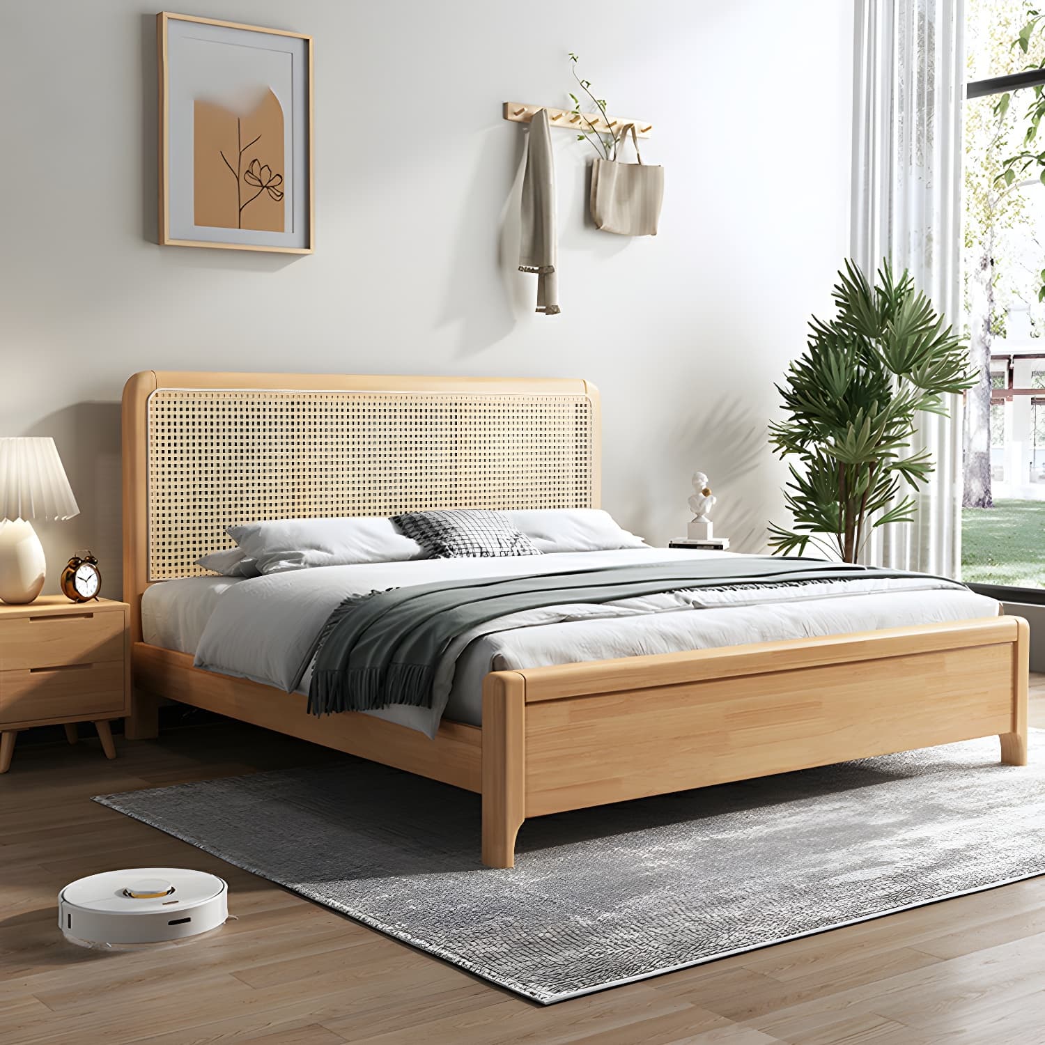 Natural Wicker/Rattan Scandinavian Bed with Headboard and Footboard for Modern Style - image 3