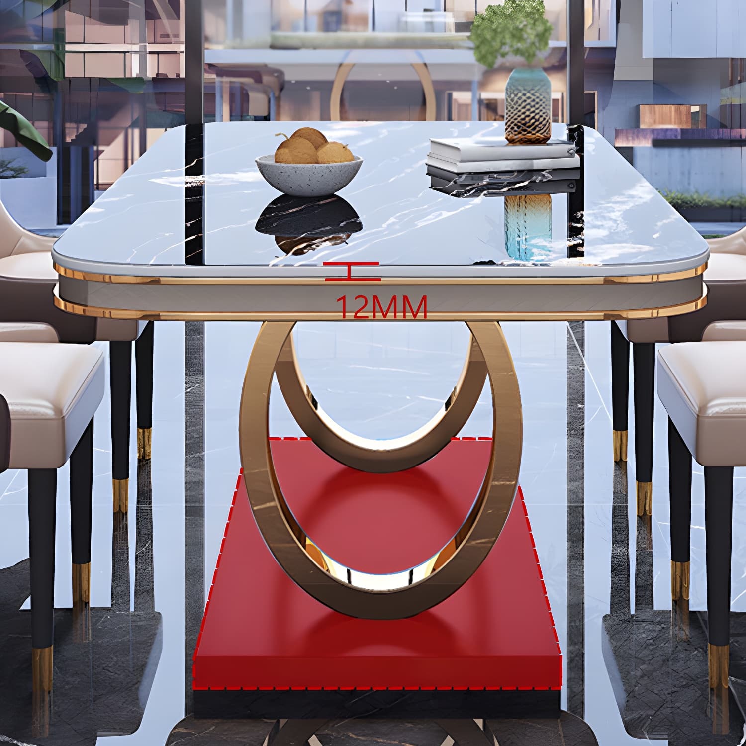 Stone Top Dining Table Traditional Luxury Table with Pedestal Base in Gold - image 9