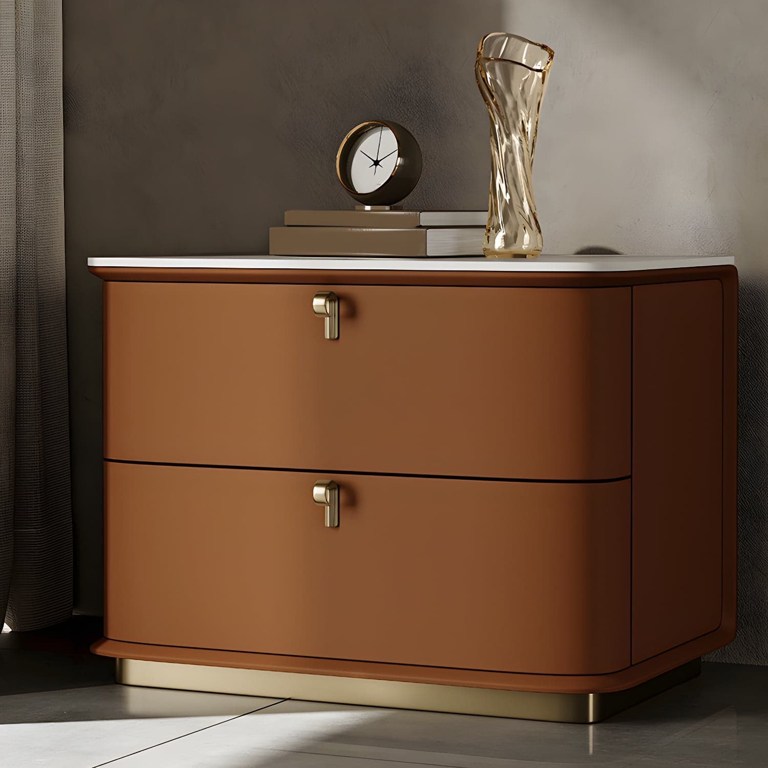Modern Faux Leather Drawer Storage Nightstand with Stone Table Top - image 6