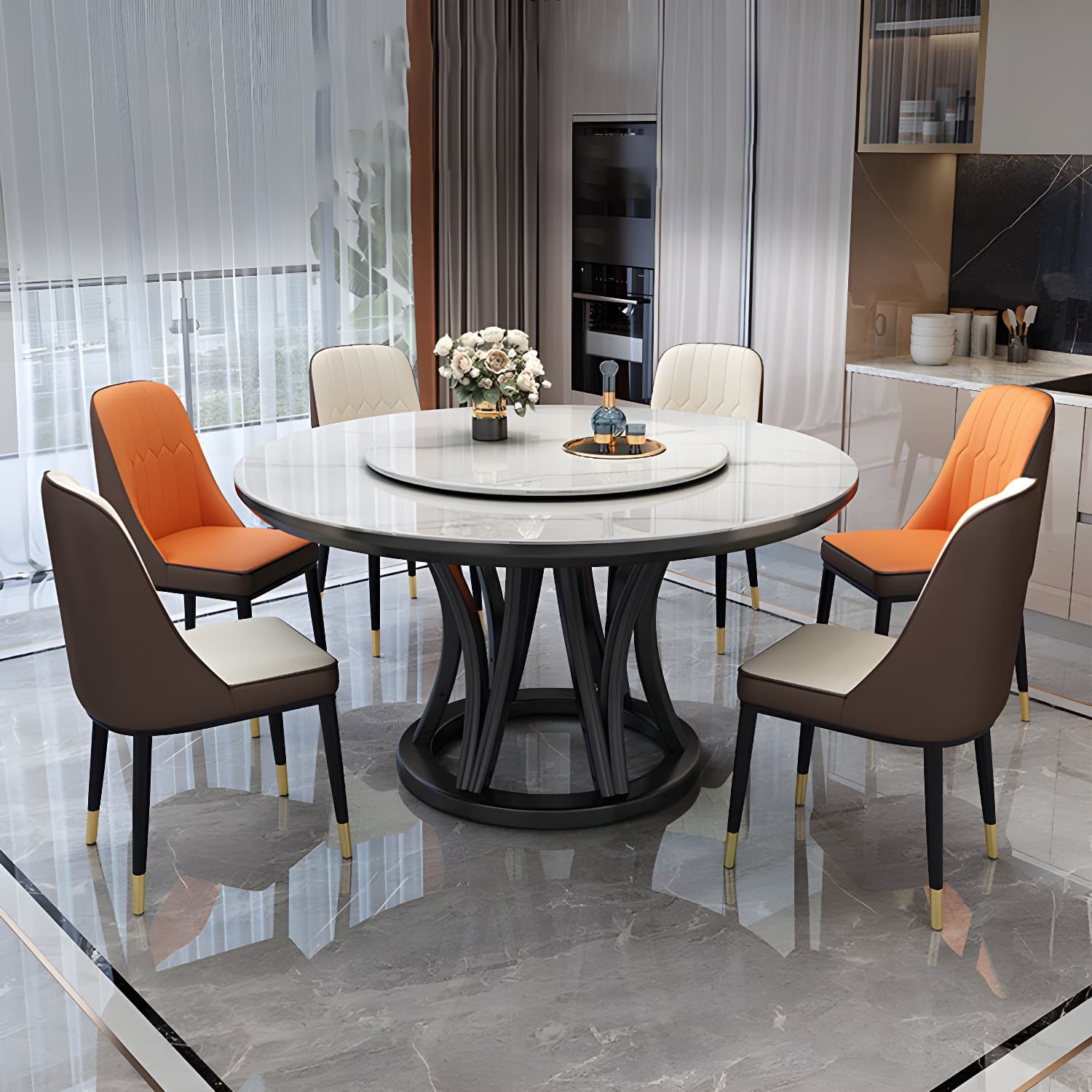 Modern Stone Round Folding Table Solid Wood Pedestal Casual Dining Table - image 4