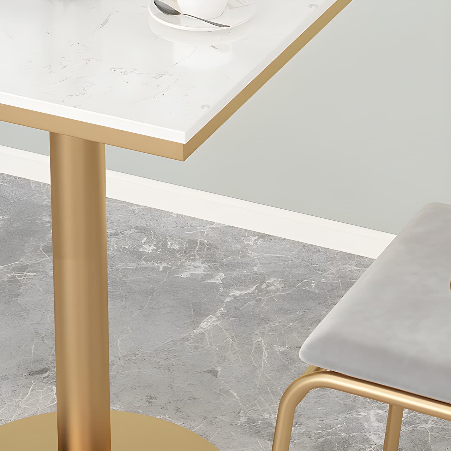 Metal Traditional Luxury Round Table White Stone Top Table with Pedestal Base - image 7