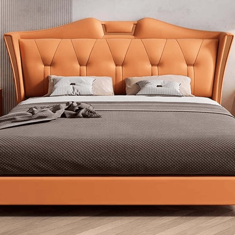 Trendy Wingback Headboard in Natural Wood with No Distressing, Camelback Shape for Queen/Full Bed, Featuring Sponge Upholstery and Standard Height - image 8