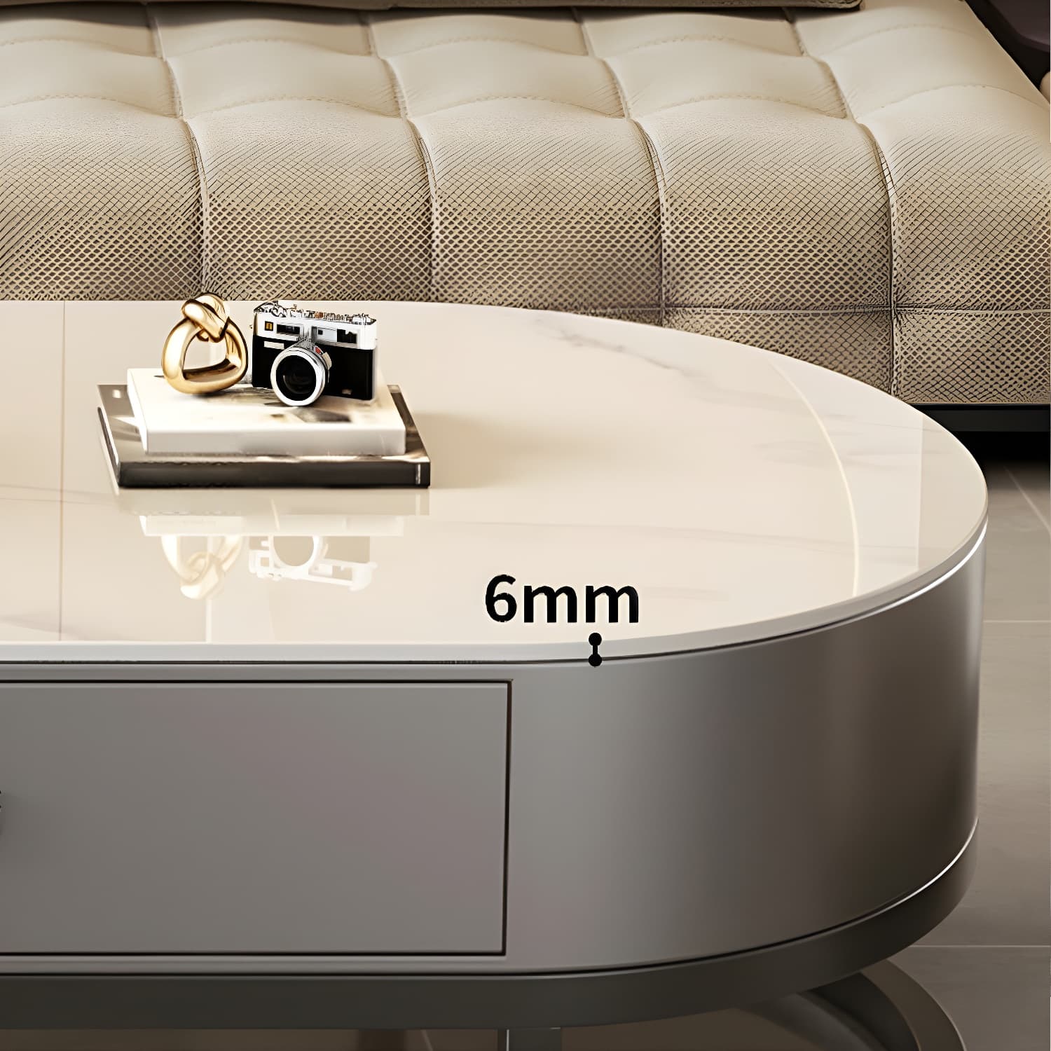 Set of 2 Modern Nesting Stone Coffee Tables with Metal Frame and Drawers - image 13