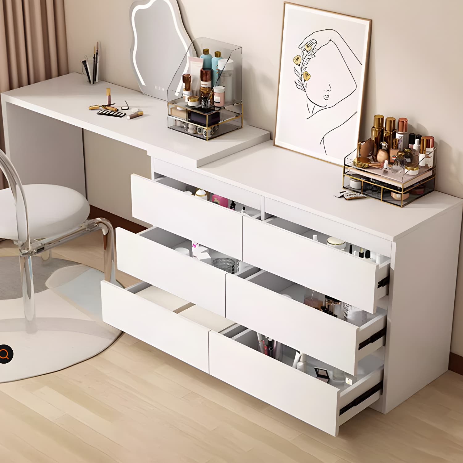 Modern White Wood Makeup Vanity with Soft Close Drawers and Acrylic Chair Include/Not Include - image 4