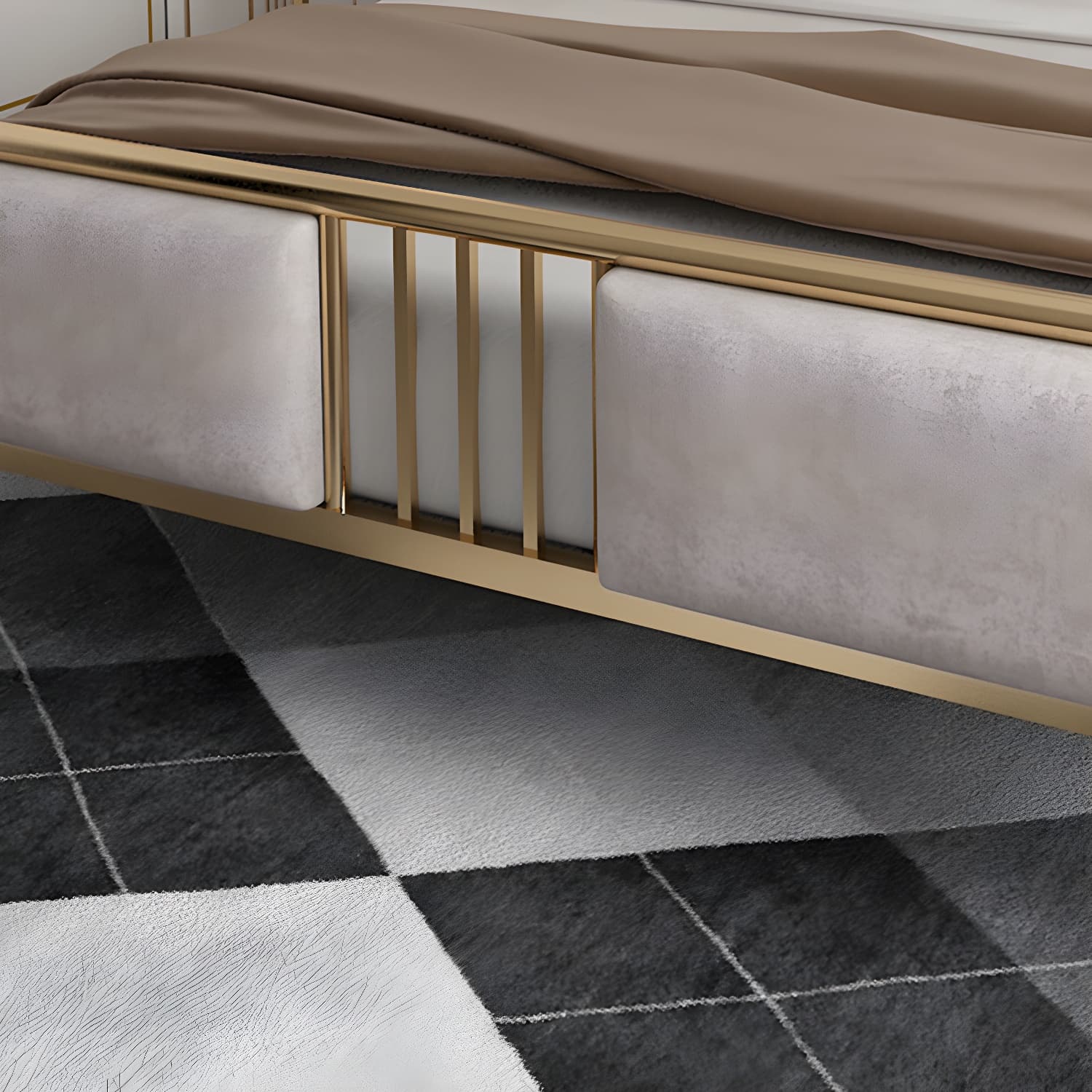 Glam Metallic Open-Frame Bed with Fabric Upholstered Headboard - image 7