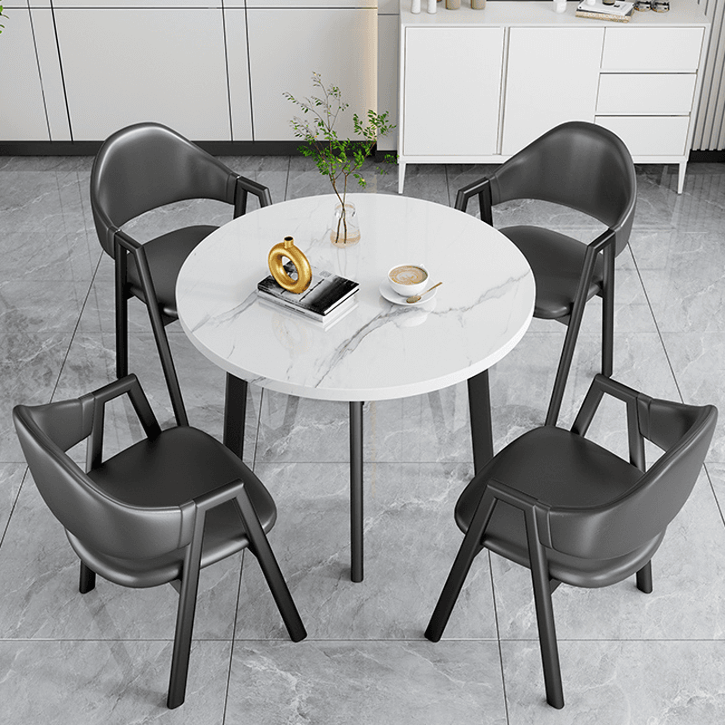 Dining Table Set with Rounded Shape and Padded Chair Back, Featuring Armrest and White Separable Table Top