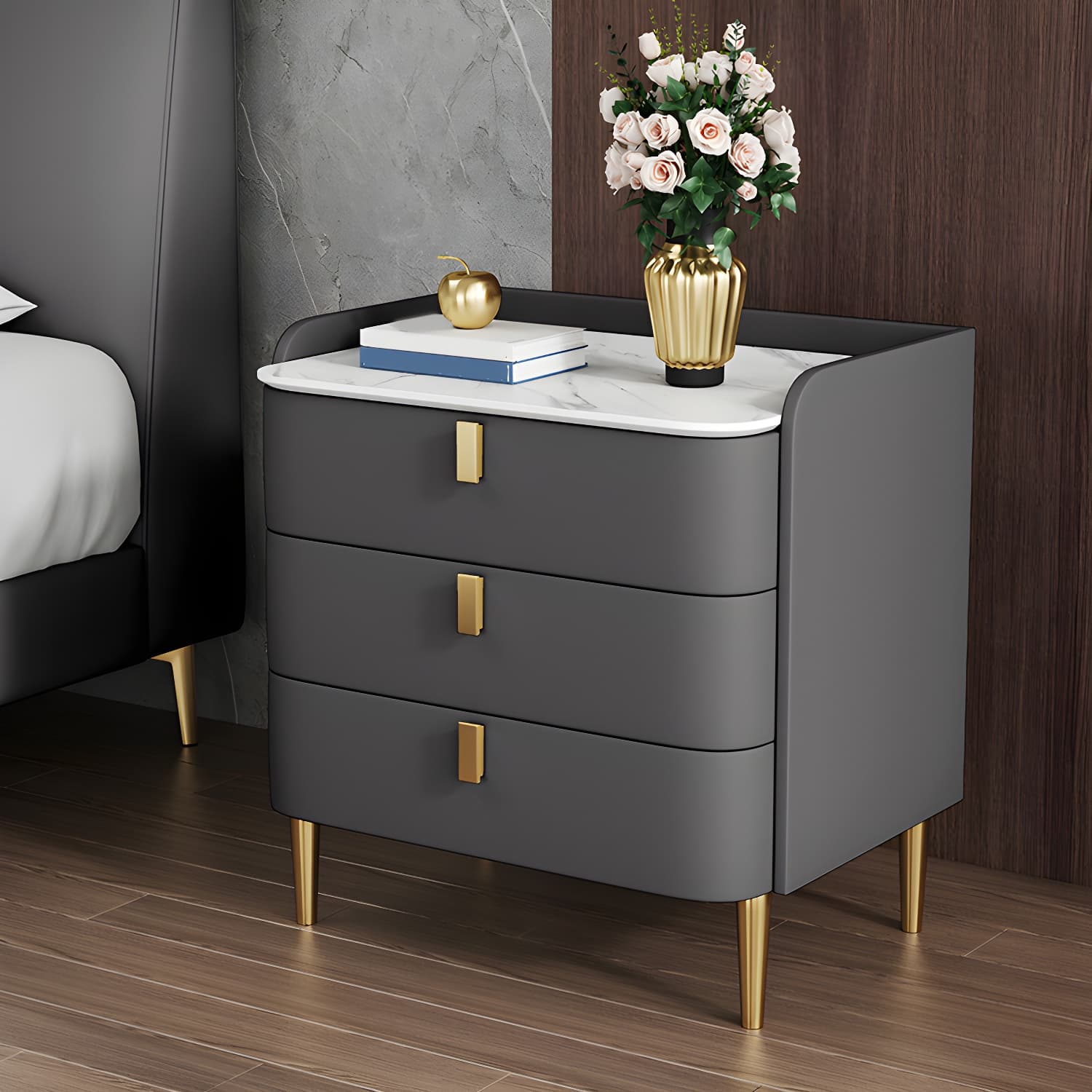Contemporary Drawer Storage Bed Nightstand Wooden Night Table for Bedroom - image 3