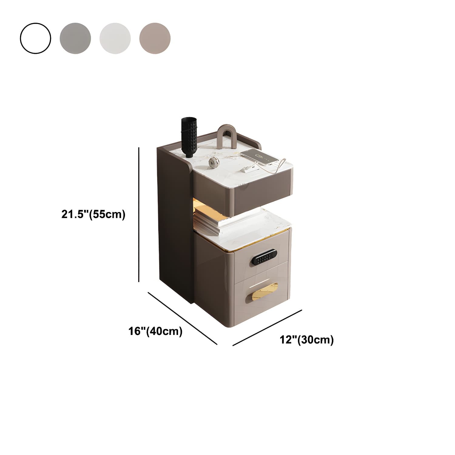 3-Drawer Nightstand with USB charging 21.65" Tall Faux Leather Nightstand - image 18