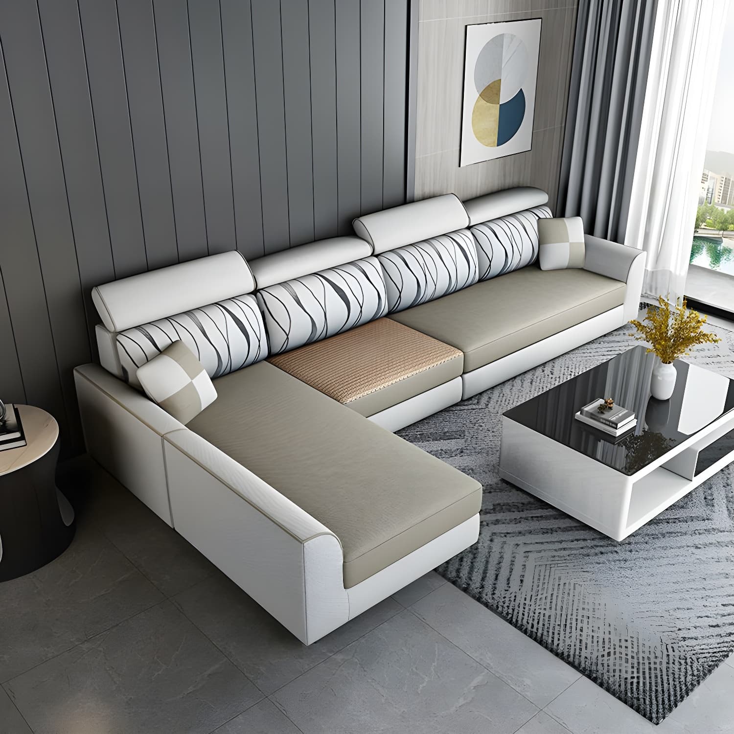 Modern L-Shape Reversible Wood Frame Sectional Sofa Chaise Set - image 10