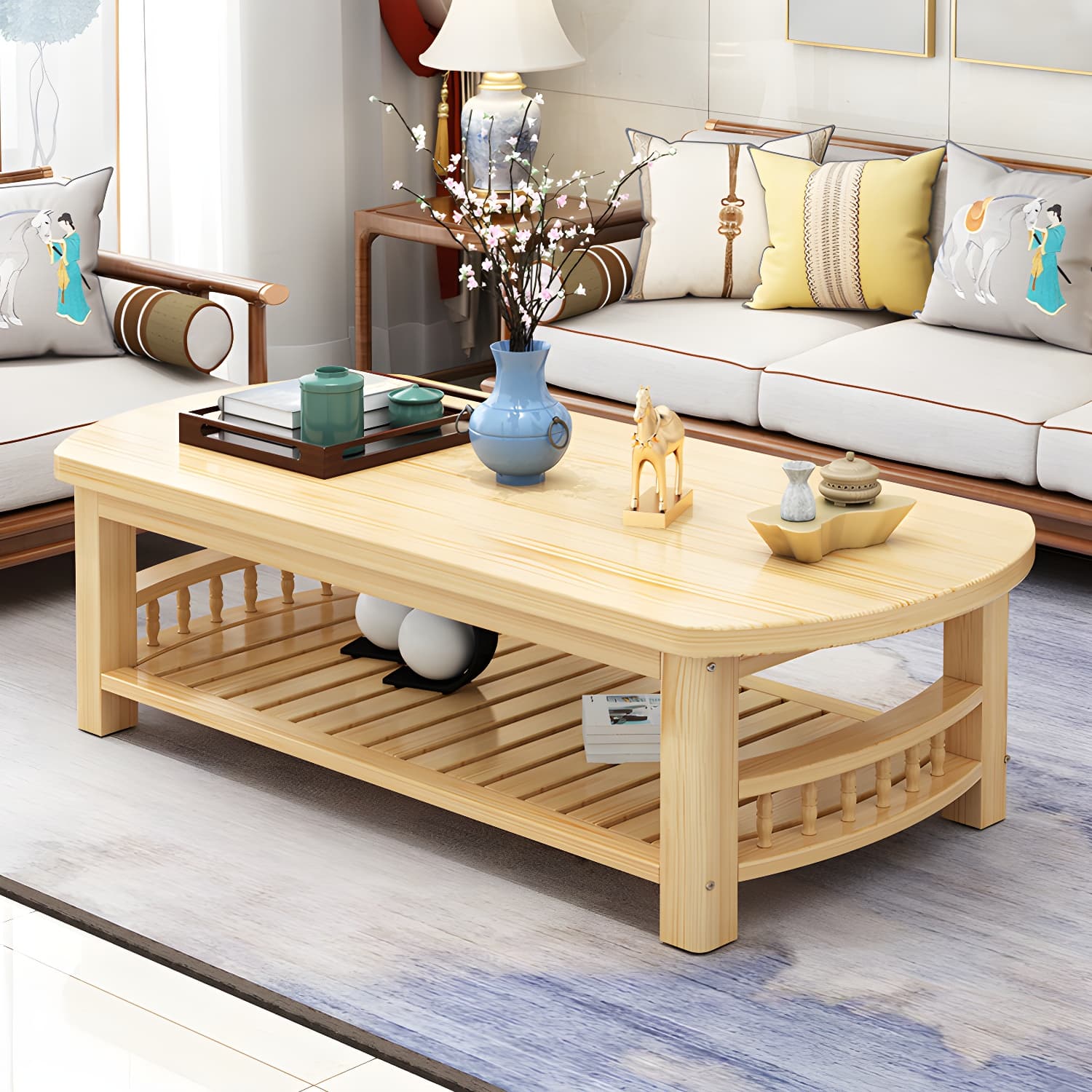 Contemporary Coffee Table Storage Solid Wood Coffee Cocktail Table - image 6