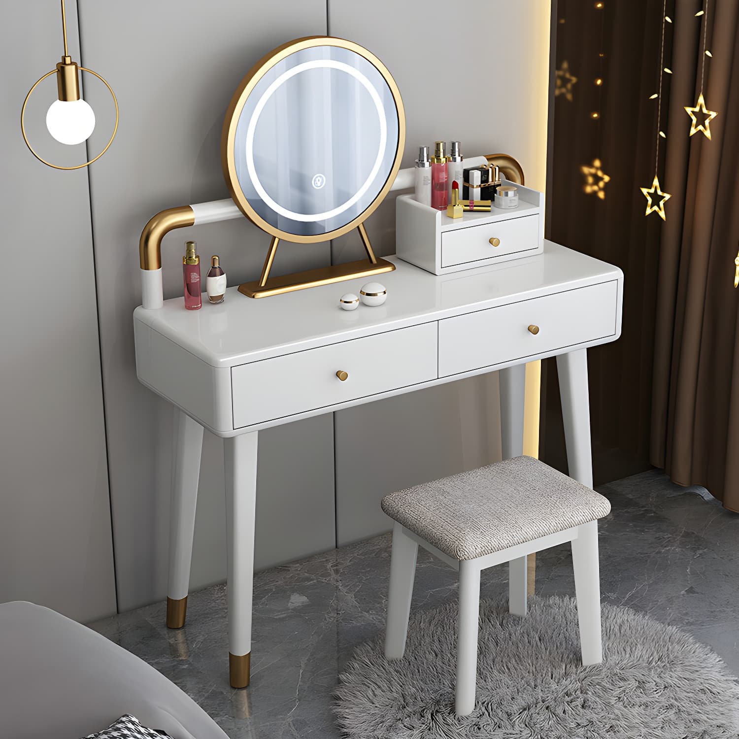Solid Wood Make-up Vanity With Drawers and Stool for Bedroom - image 8