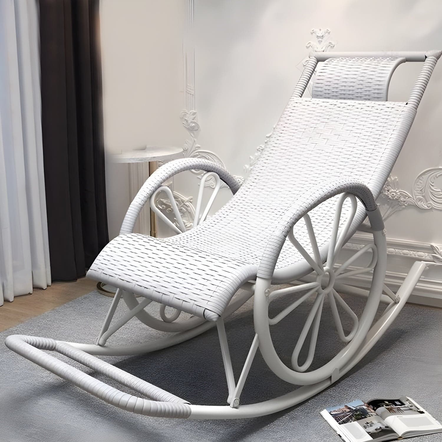 Contemporary Woven Rope Rocker Chair Wicker Rocking Chair for Home Decor - image 9