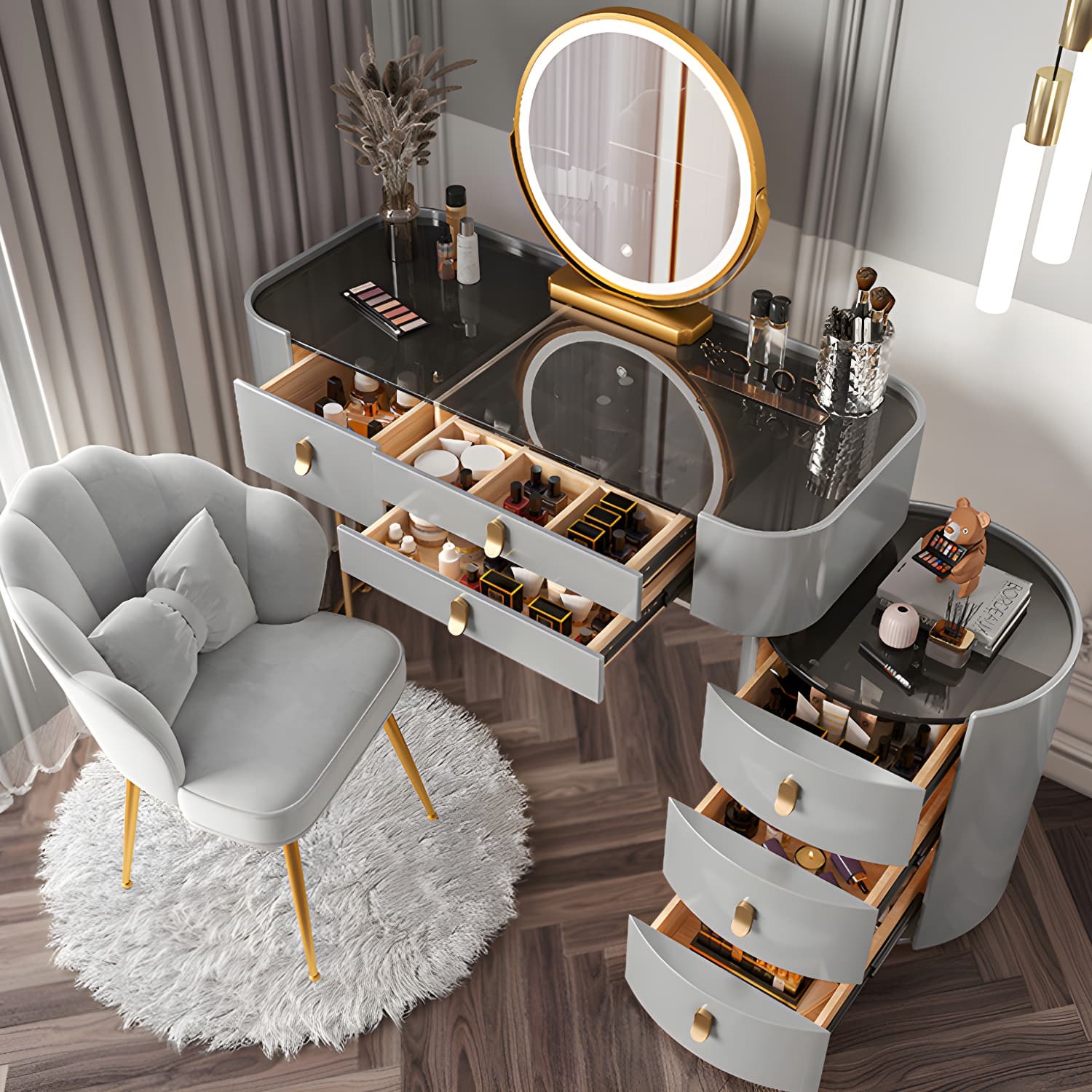 Glass/Stone Dresser Modern Make-up Vanity with 5/6 Storage Drawers - image 15