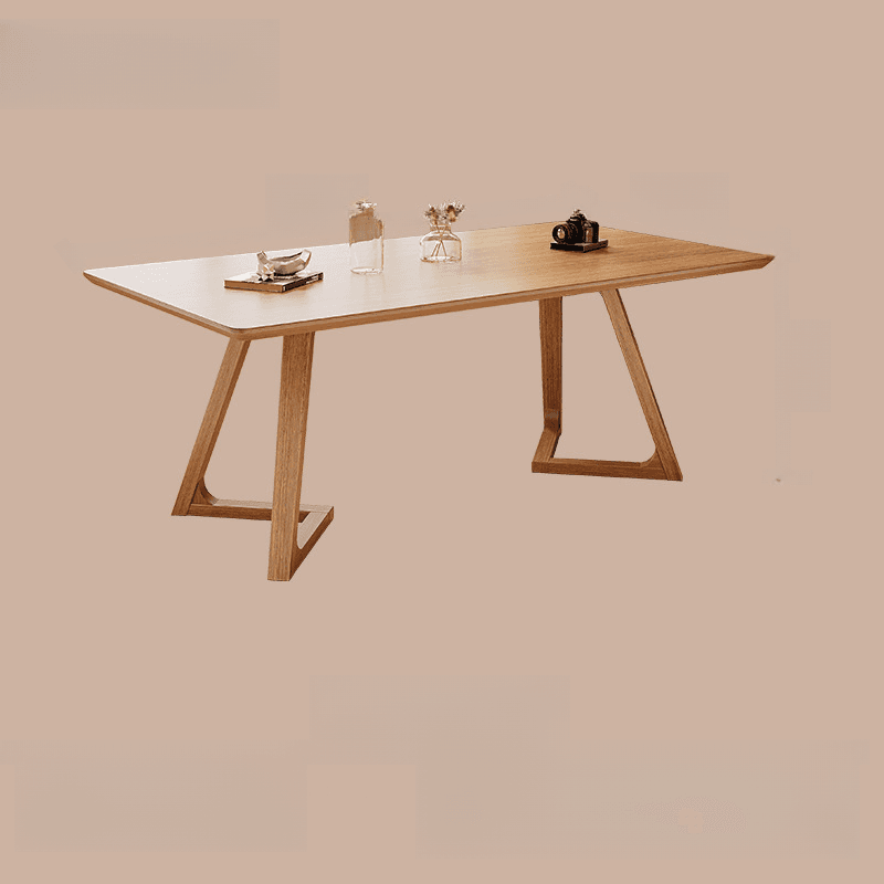 Wood Grain/Tan Simplistic Rectangular Lumber Fixed Dining Table for 6 People/for 4, Standard Table Height