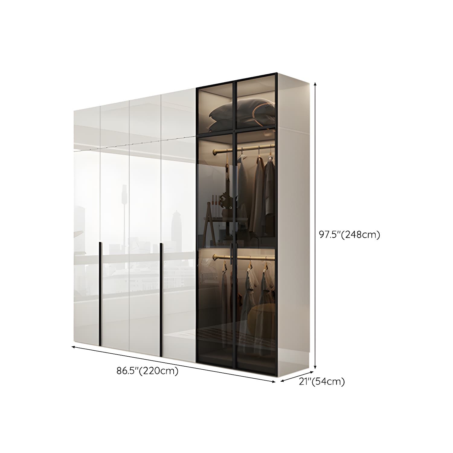 Sleek White Wood Wardrobe Armoire with Soft Close Drawers and Shelves - image 24