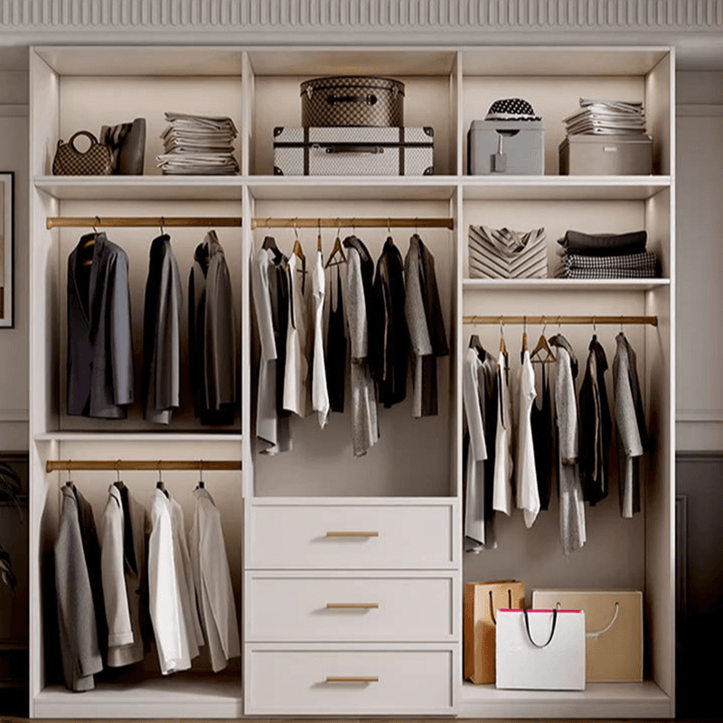 Chalk Minimalist Laminate Cabinet Armoire with 3-Drawer, Interior Shelves, and Clothing Rod - image 5