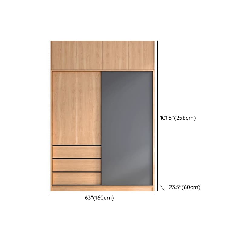 3-Drawer 0-Cabinet Natural Wood Wardrobe Armoire with 3 Clothing Rods - image 17
