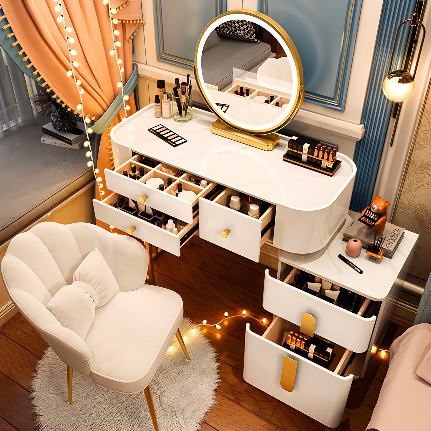 Modern Solid Wood Makeup Vanity Desk Bedroom Vanity Dressing Table Set - image 5