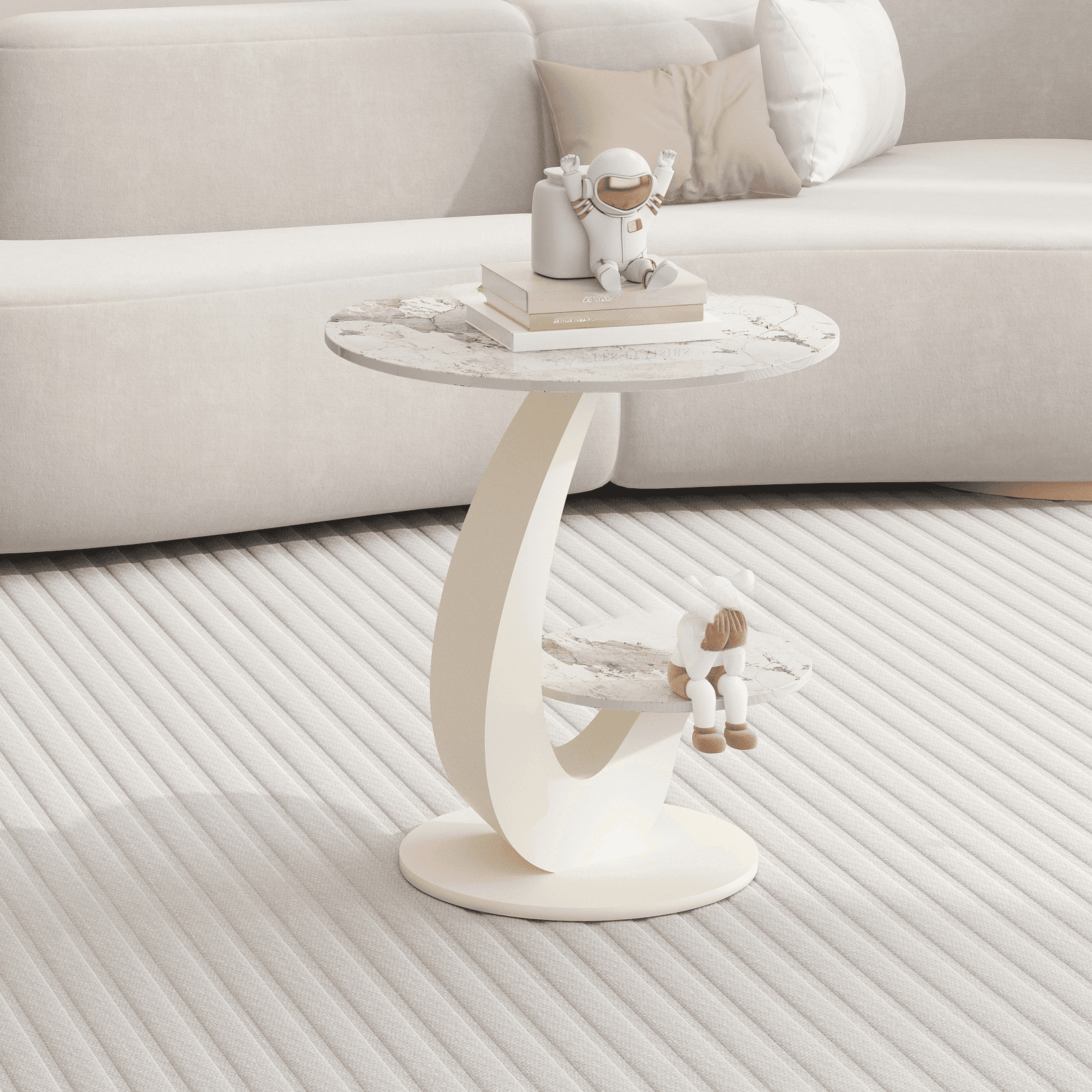 Mission Style Single/Bunching Slate Top Abstract Base White Oval Board Game Coffee Table with 1 Drawer