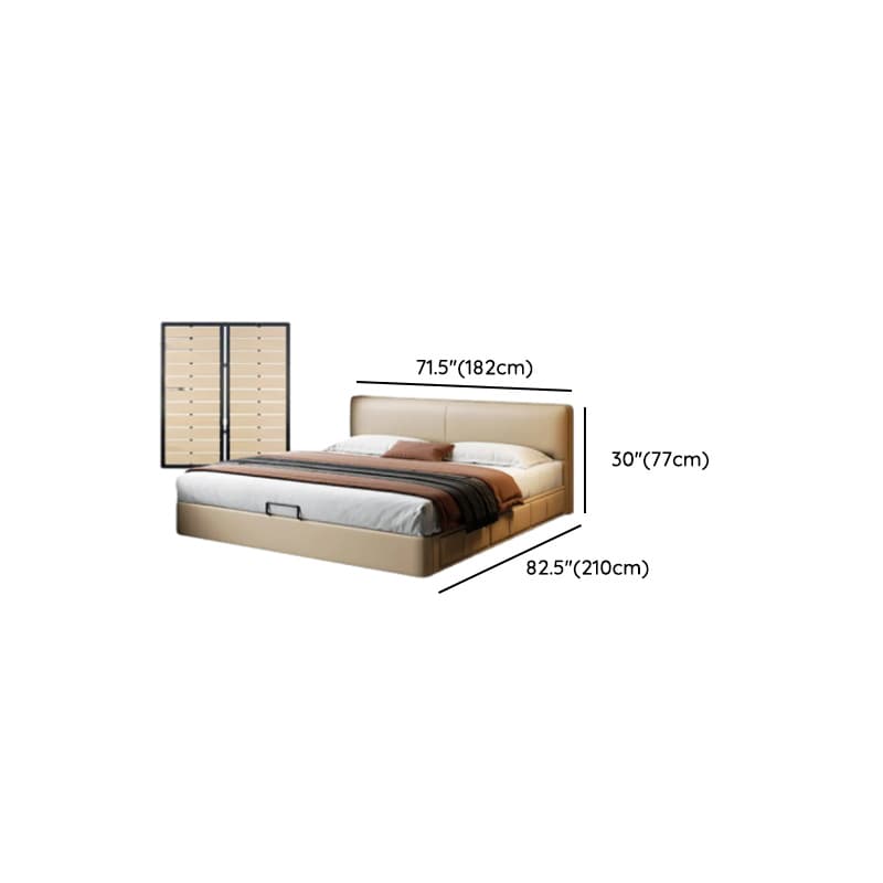 Cream Solid Color Storage Bed/Storage Panel Bed with 3 Storage Boxes, Genuine Leather Frame, Panel Headboard, and Sponge Upholstery for Living Room - image 15