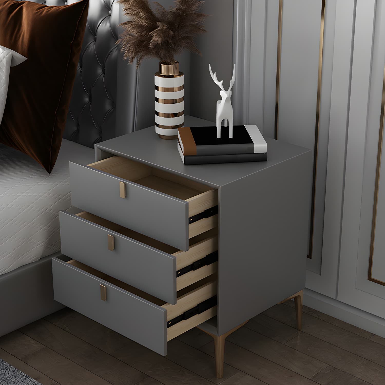 Modern Wood Bachelor's Chest with 3 Drawers and Faux Leather Countertop - image 10