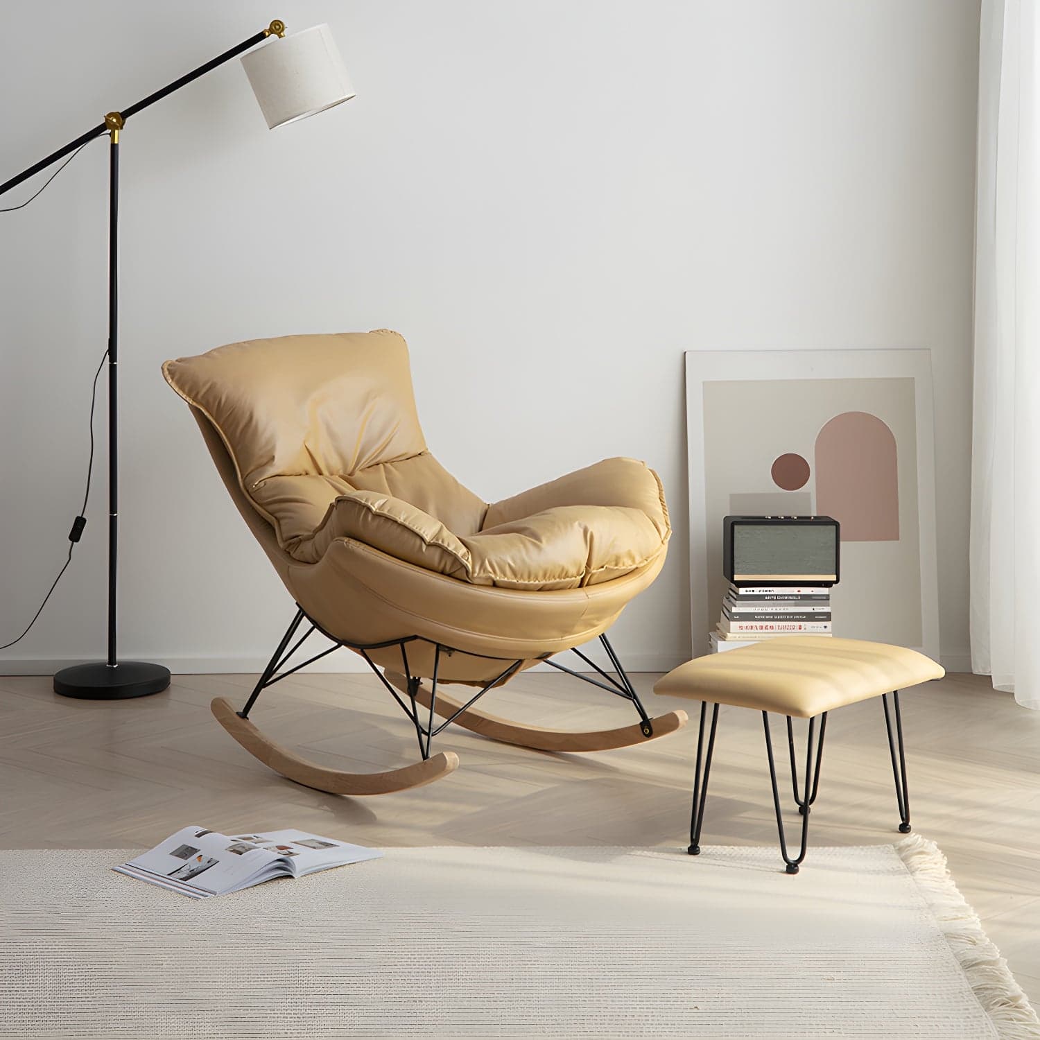 Faux Leather Gorgeous Rocking Chair Removable Cushions Rocker Chair for Living Room - image 3