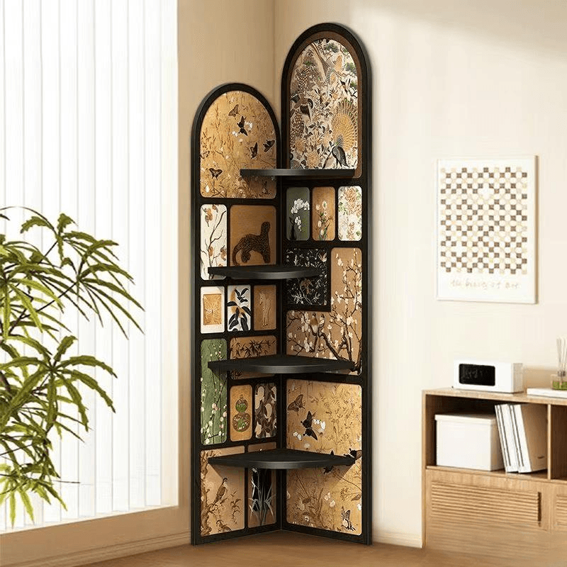 Modern Simple Style Nook Decorative Cabinet with 4 Exterior Shelves, Matte Black Lumber Top