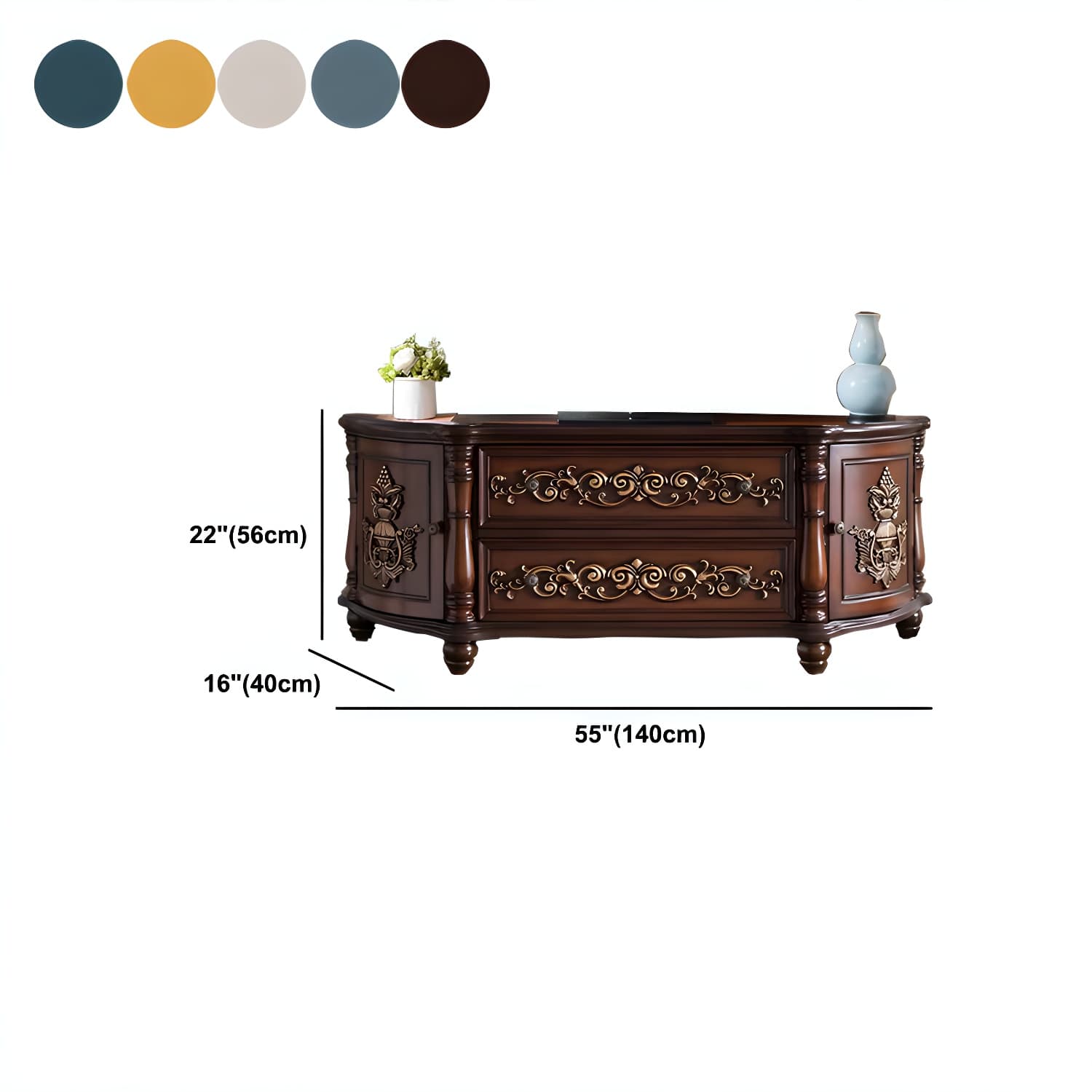 Traditional Birch Wood Media Console Matte Finish TV Media Stand with Drawers - image 15