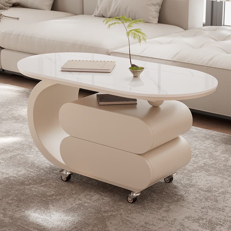 Simplistic Oblong Side Table with Wheel Base, Swivel Wheels, and Drawers
