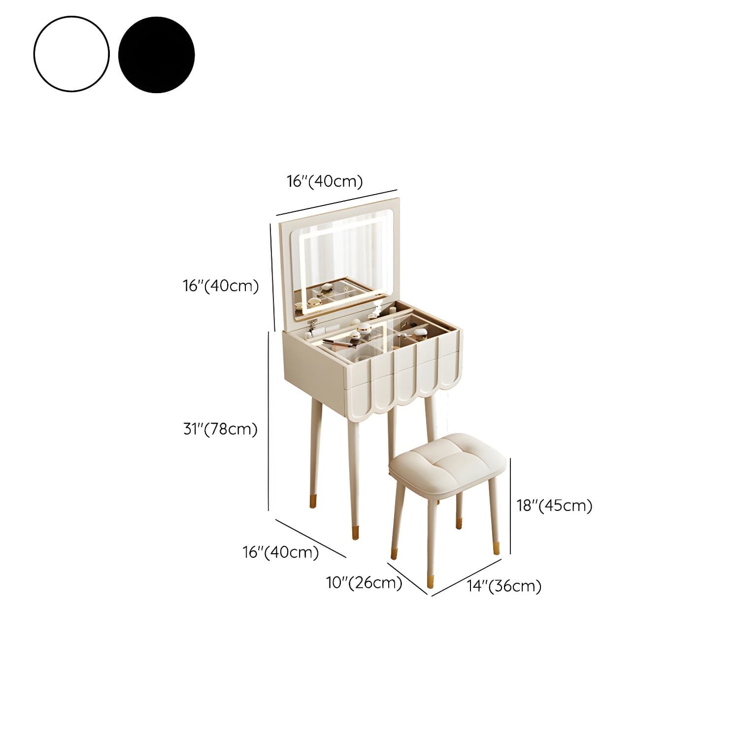 Elegant Vanity Set with Oak Top & Mirror & 2 Drawers & Comfortable Seat - image 10