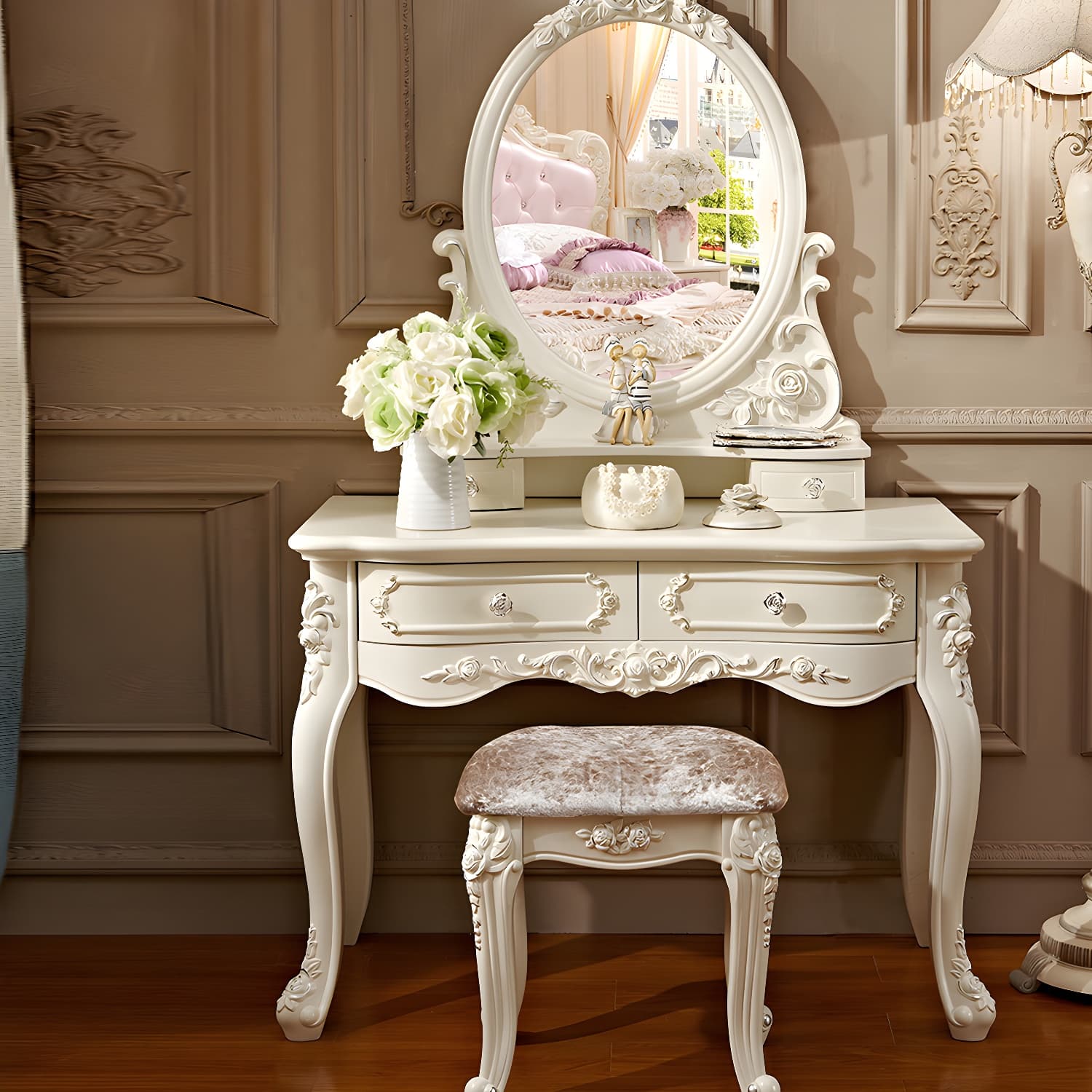 Victorian Makeup Vanity Desk Wood Makeup Vanity Set with Drawer - image 5
