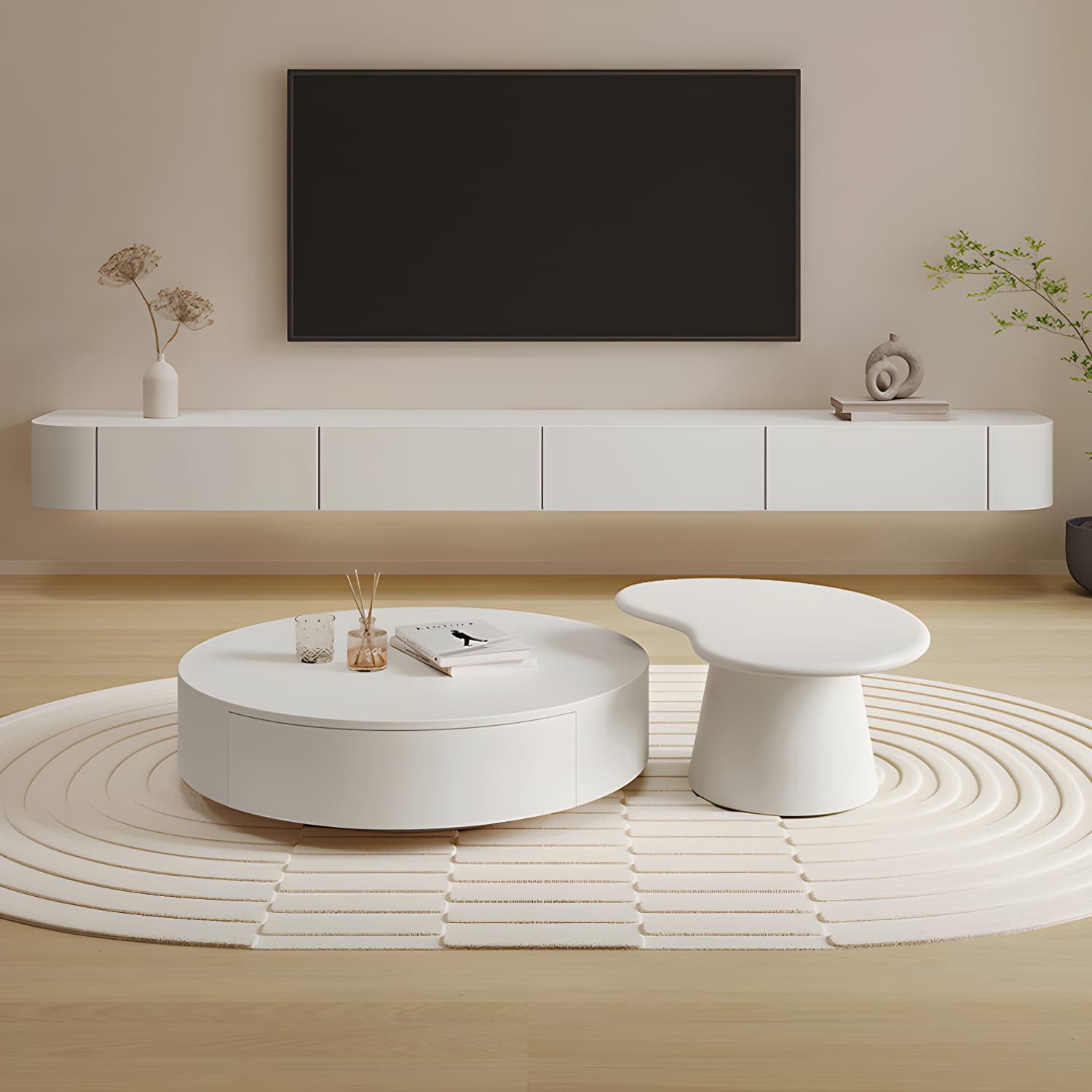 Modern White TV Media Stand Floating TV Stand Console with Drawers for Living Room - image 3