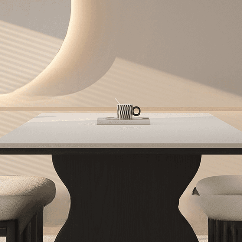 Dining Table Set with Rectangular Shape, Two-sided Pedestal, Fixed Table, Padded Chair with Back, 5-piece in White - image 7