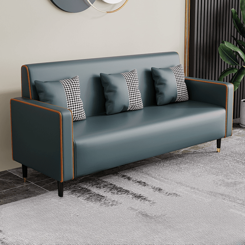 Casual Solid Color Water Resistant Sofa Couch in Grey/Cream/Citrus Color for 3 Person with Square Arm and 3 Pillows