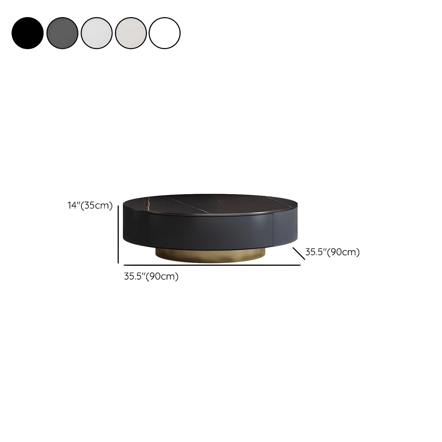 Elegant Gold Metal Drum Coffee Table with Stone Top and Storage Drawers - image 19